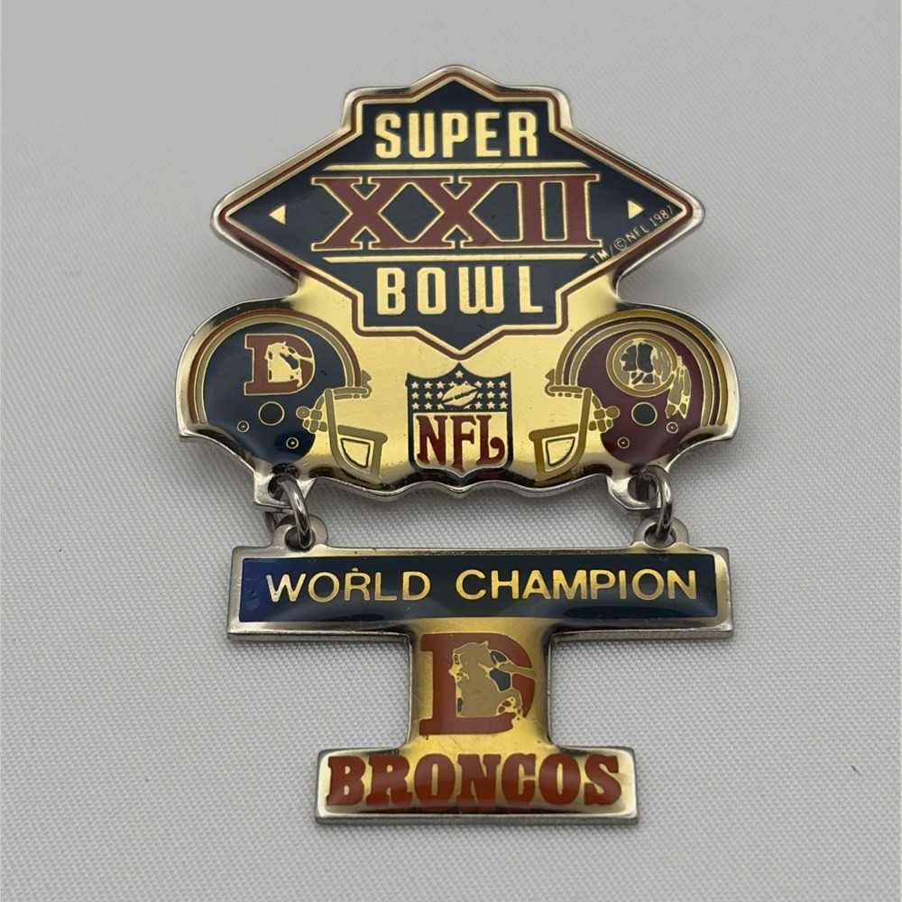 NFL Football Super Bowl XXII Denver Broncos Champions Dangler Redskins Lapel Pin